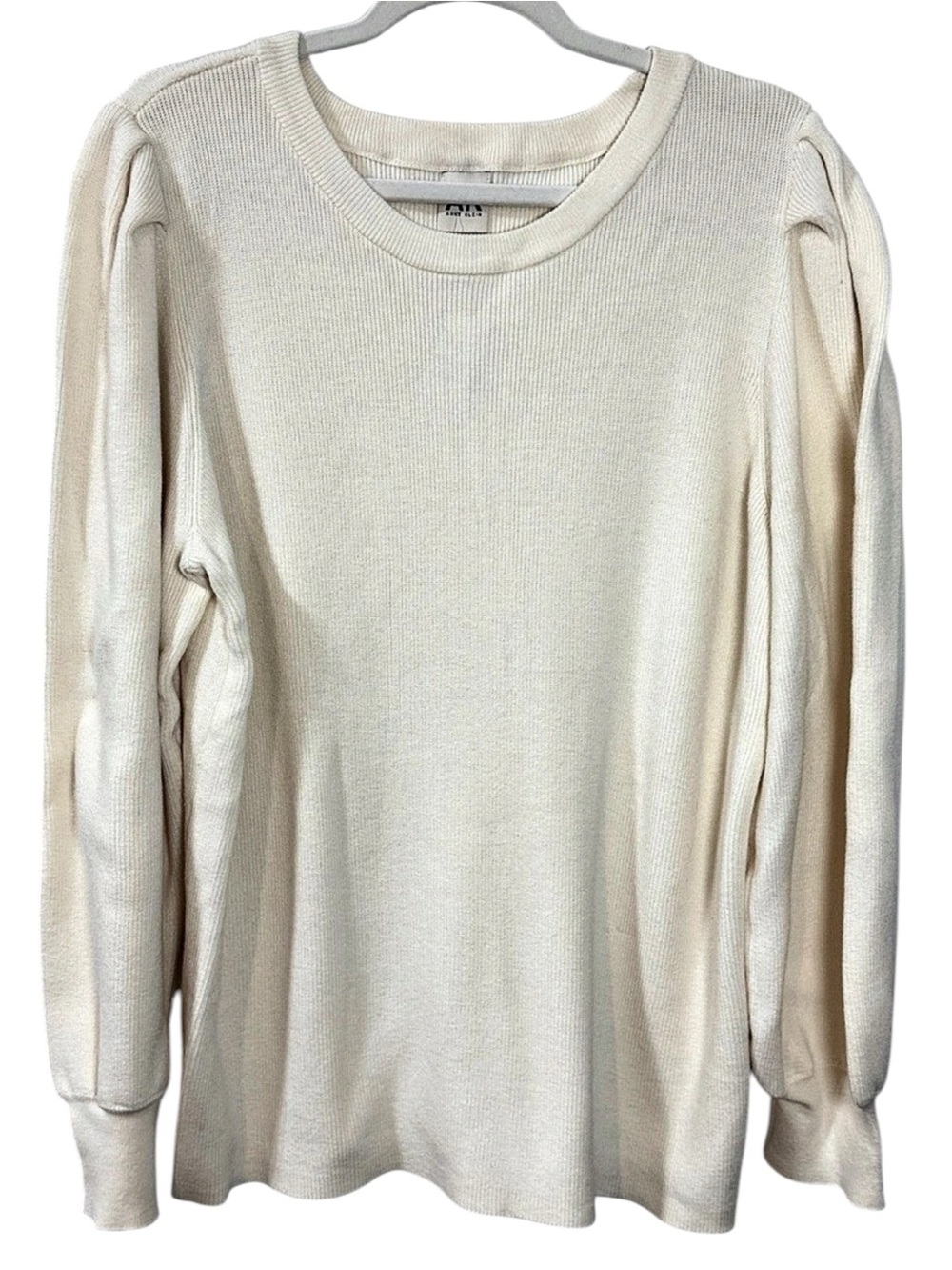 Anne Klein Knit Crewneck Sweater with Puffy Sleeves in Cream XL NWT